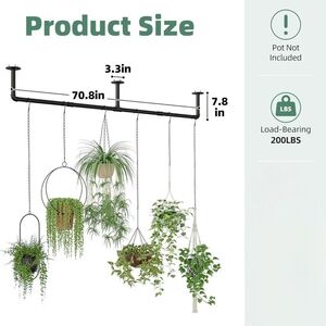70.8in Plant Hanger Black Industrial Iron Pipes Extra Long Wall/Ceiling Mounting